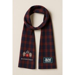 Budweiser Plaid Scarf J&M‎ Sportswear Red Navy Blue Embroidered Logo Men's